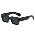 Vintage retro black square frame sunglasses with silver arrow metal studs on side - Black Frame Black Grey Lens