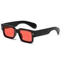 Square black sunglasses with bold red lenses and vintage arrow metal rivets - Black Frame Red Lens