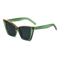 Fashionable oversized cat eye sunglasses in translucent green with gold metal top bar - Green Frame Grey Lens