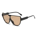 Modieuze oversized eendelige semi-randloze zonnebril met zwart frame en bruine glazen - Zwart Frame Thee Lenzen