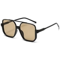 Gafas de sol cuadradas oversize de moda con doble puente y lentes tintadas amarillas - Montura Negra Lentes de Té