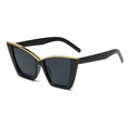 Occhiali da sole cat-eye neri lucidi con elegante bordo superiore in metallo dorato - Montatura Nera Lenti Grigio Nero