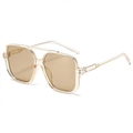 Gafas de sol cuadradas de gran tamaño con doble puente y montura de color champán y lentes - Montura Té Lente Té