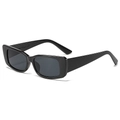 Retro rechteckige schwarze Sonnenbrille mit klobigem Kunststoffrahmen und grauen Gläsern - Schwarzer Rahmen Schwarz Graue Gläser