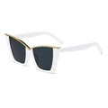 Chic cat-eye sunglasses with white glossy frame and gold V-shaped metal inlay - White Frame Dark Grey Lens