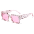 Stylish pink oversized square sunglasses with crystal rhinestones on a white background - Pink Frame / Pink Lens