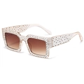 Luxury champagne square sunglasses with shimmering crystals and brown gradient lenses - Tea Frame Tea Lens
