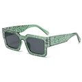 Stylish square green rhinestone sunglasses with dark grey lenses for fashion wear - Green Frame Grey Lens