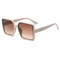 Lunettes de soleil carrées oversize tendance avec monture beige et verres dégradés - Monture Kaki Verres Thé