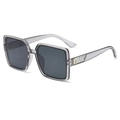 Fashion square oversized sunglasses in transparent grey with gold D-shaped metal accents - Grey Frame / Black Grey Lens