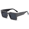 Chic oversized square sunglasses with sparkling silver rhinestones and grey lenses - Black Frame Black Grey Lens
