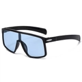 Zwarte oversized wielrenzonnebril met trendy lichtblauwe doorschijnende lenzen - Zwart Frame Blauwe Lenzen