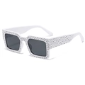 Stylish square sunglasses with white frames and sparkling rhinestones for party wear - White Frame Dark Grey Lens