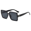 Fashionable oversized square sunglasses with black frames and gold metal geometric temples - Black Frame Black Grey Lens