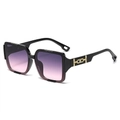 Fashionable oversized square sunglasses with black frames and purple gradient lenses - Black Frame Purple Pink Lens