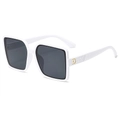 Oversize white square frame sunglasses with golden metal D logo and grey lenses - White Frame Dark Grey Lens