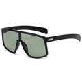 Modieuze oversized zwarte wielrenzonnebril met groene glazen en zilverkleurige klinknagels - Zwart Frame Groene Lenzen