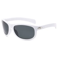 Retro sporty white frame sunglasses with dark lenses and silver triangle detail - White Frame Dark Grey Lens