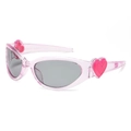 Pink heart-accented Y2K sunglasses with translucent frames and grey lenses on white background - Pink Frame Dark Grey Lens