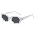 Vintage oval white resin sunglasses with dark grey lenses and silver metal details - White Frame Dark Grey Lens