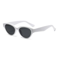 Retro cat eye sunglasses with white frame and dark lenses shown from a 45-degree angle - White Frame Dark Grey Lens