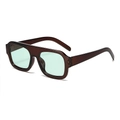 Classic retro square oversized sunglasses with translucent brown frames and green lenses - Coffee Frame Green Lens