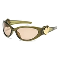 Lunettes de soleil œil de chat vert olive avec monture translucide et cœur doré - Monture Olive Verres Thé