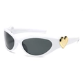 Y2K style white sunglasses with dark grey lenses and golden heart temple details - White Frame Dark Grey Lens