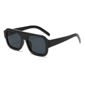 Classic glossy black square oversized sunglasses with dark grey lenses and wide temples - Black Frame Black Grey Lens