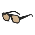 Black square oversized sunglasses with light brown lenses and classic flat top frame - Black Frame Tea Lens