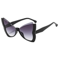 Gafas de sol de mariposa de gran tamaño con lentes degradadas moradas para mujer - Montura Negra Lente Gris Degradado
