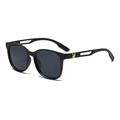 Fashion oversized sunglasses with black frame and gold hollowed metal temples - Matte Black Frame Black Grey Lens