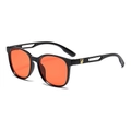 Fashion sunglasses with orange lenses, black hollow temples and gold metal accents - Black Frame Orange Red Lens