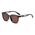 Fashionable black frame sunglasses with tea brown lenses and golden leopard head decor - Black Frame Tea Lens