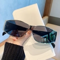 Futuristic silver geometric sunglasses with dark grey lenses and white leather pouch - Silver Frame Solid Grey