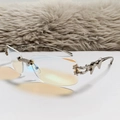 Occhiali da sole a stella senza montatura argento con lenti rettangolari punk - Nichel Lucido Anti-luce Blu Blu Ghiaccio