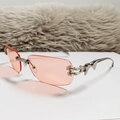 Occhiali da sole rettangolari senza montatura Y2K con lenti rosa e stelle argento - Nichel Lucido Rosa Trasparente