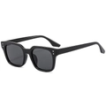 Classic square black sunglasses with silver rivet accents and dark lenses for outdoor wear - Black Frame Black Grey Lens
