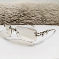 Fashion rimless star sunglasses with light brown lenses and silver metal star temples - Shiny Nickel White Gradient