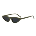 Retro olive green cat eye sunglasses with narrow frame and silver metal accents - Green Frame Grey Lens