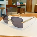 Fashionable rimless sunglasses with purple gradient lenses and gold geometric temples - Solid Grey
