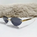 Rimless cat-eye sunglasses with grey lenses and gold studded temples for women - Solid Grey
