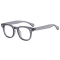 Classic square gray transparent frame sunglasses with metal hinge detail and 45-degree view - Grey Frame