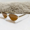 Cat eye rimless sunglasses with brown lenses and golden metal铆钉 temples - Transparent Tea