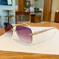 Fashion rimless sunglasses with purple gradient lenses and gold rivet metal temples - Gradient Grey