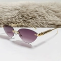 Cat eye rimless sunglasses with purple gradient lenses and gold studded temples - Gradient Grey