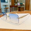 Fashion rimless square sunglasses with blue gradient lenses and gold rivet metal legs - Double Blue