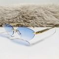 Frameless cat-eye sunglasses with blue gradient lenses and gold studded temples - Double Light Blue