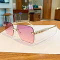 Fashionable rimless square sunglasses with pink gradient lenses and gold rivet temples - Dual-tone Pink