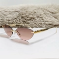 Frameless cat-eye sunglasses with gradient pink lenses and gold rivet metal temples - Tea Pink Gradient
